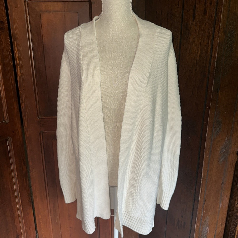 Loft Womens Open Front Cardigan Sweater Ribbed Knit Long Sleeve Off White Sz Sm